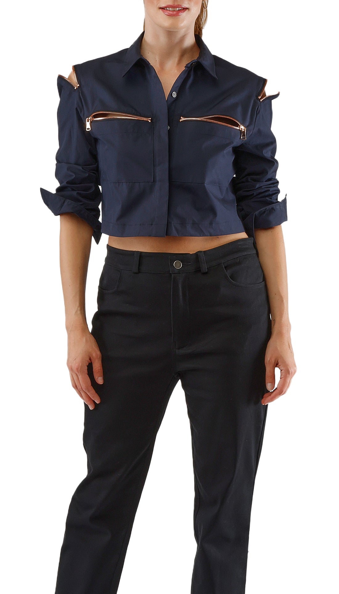 GISELLE ZIPPER BLOUSE - NAVY