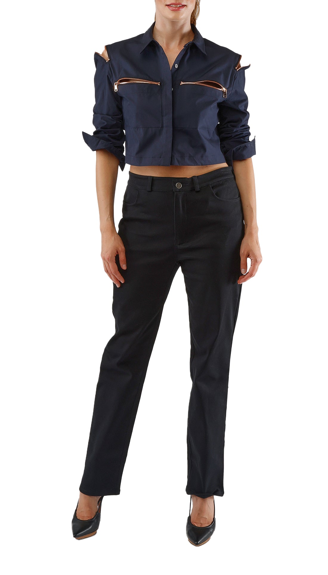 GISELLE ZIPPER BLOUSE - NAVY