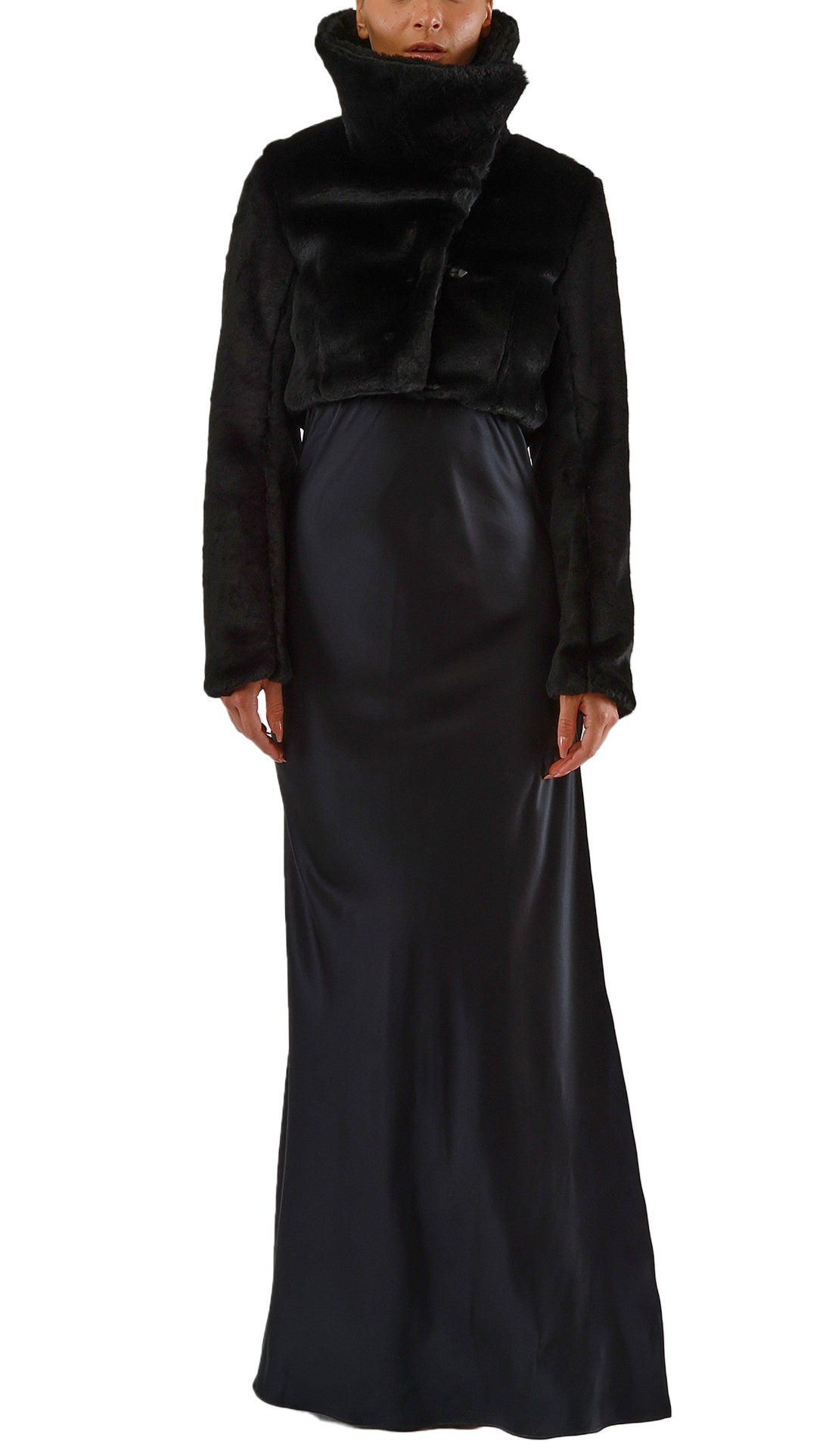 VERITY CROPPED FAUX FUR JACKET - BLACK