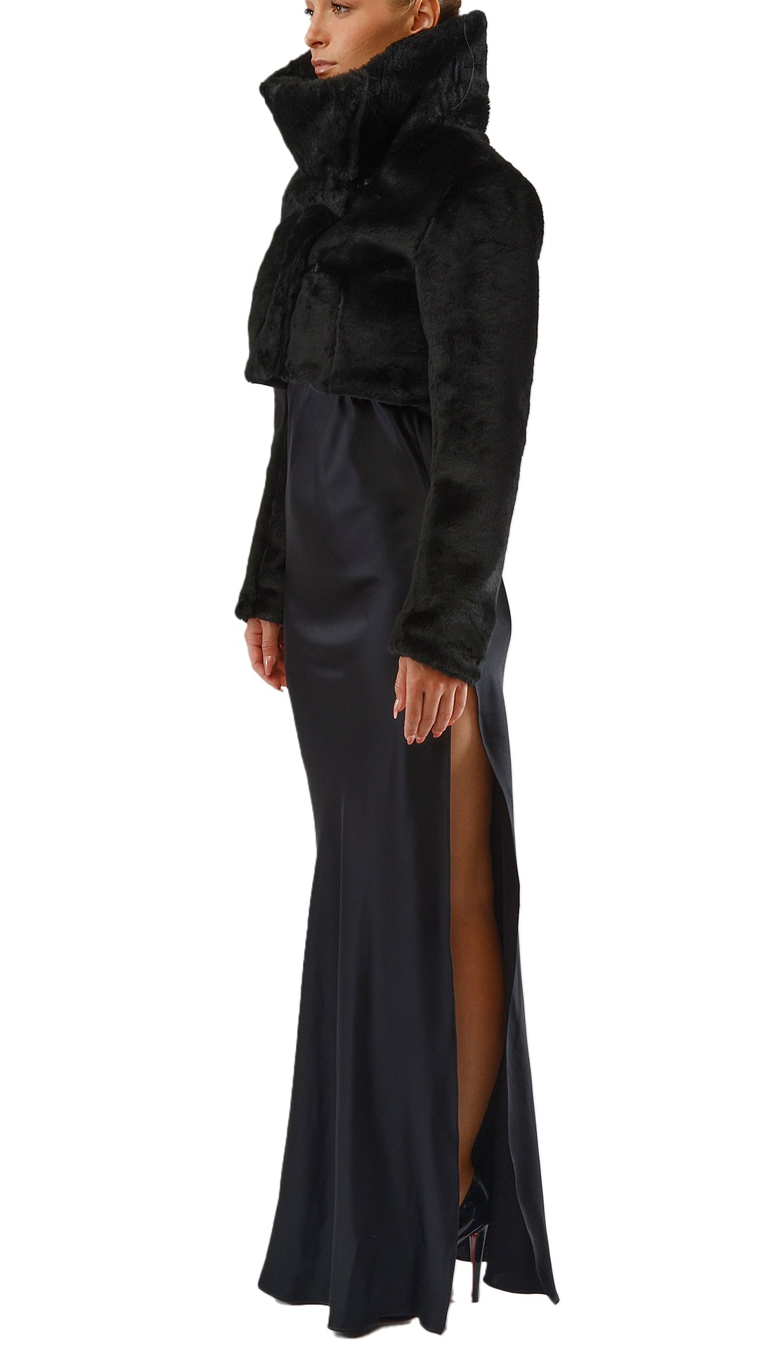 VERITY CROPPED FAUX FUR JACKET - BLACK