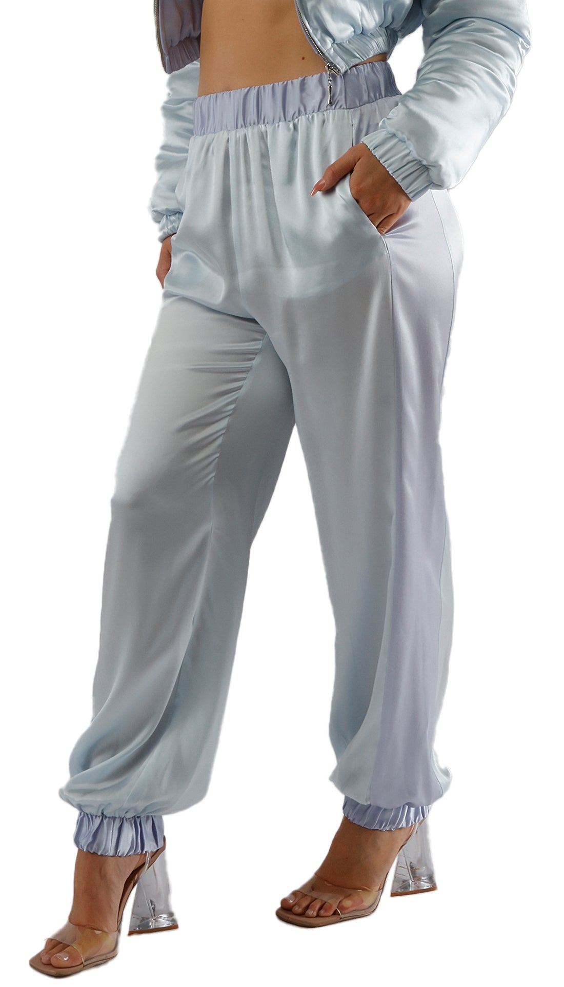 SARAI SILK JOGGER PANTS - ICE BLUE