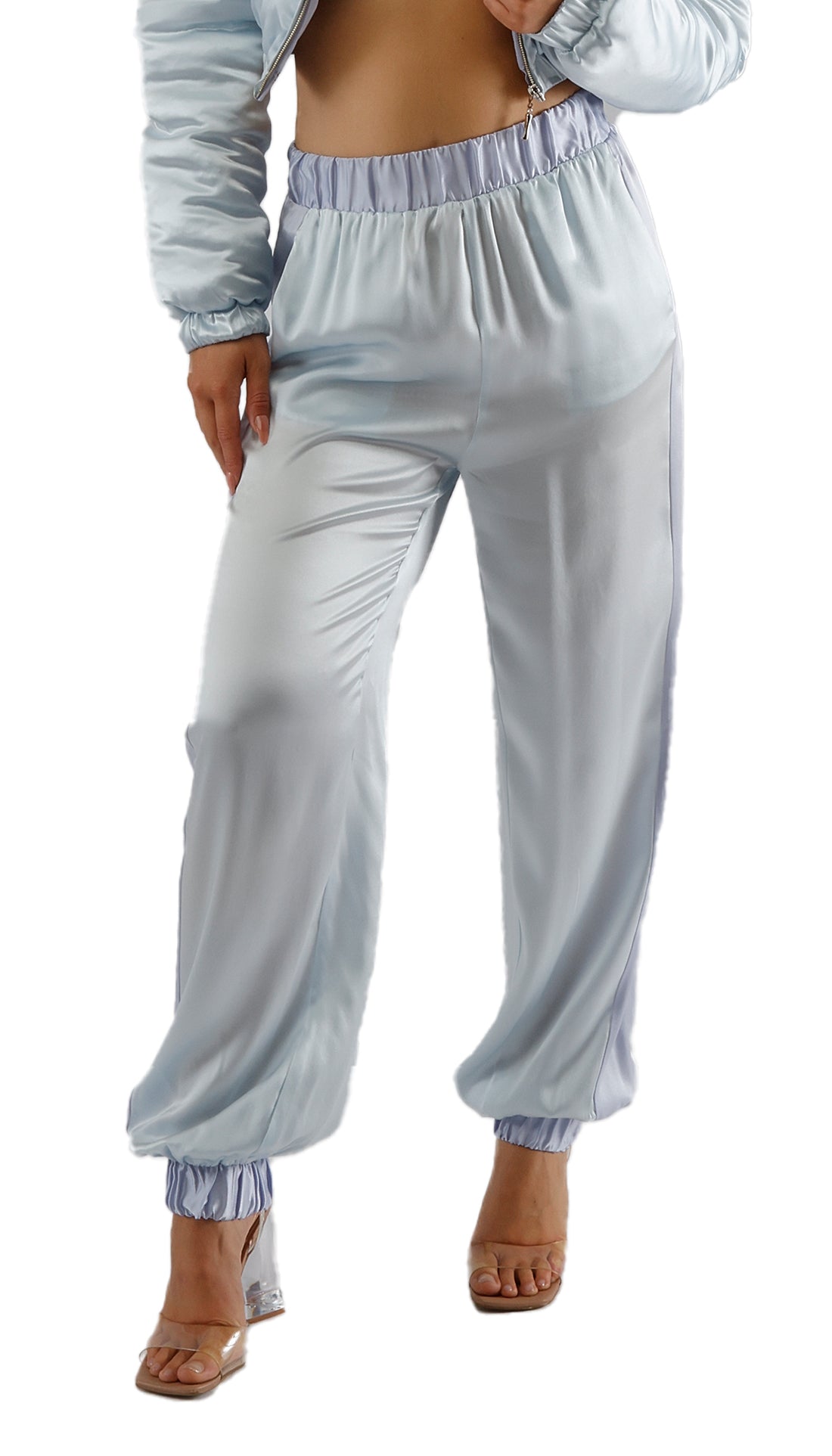 SARAI SILK JOGGER PANTS - ICE BLUE
