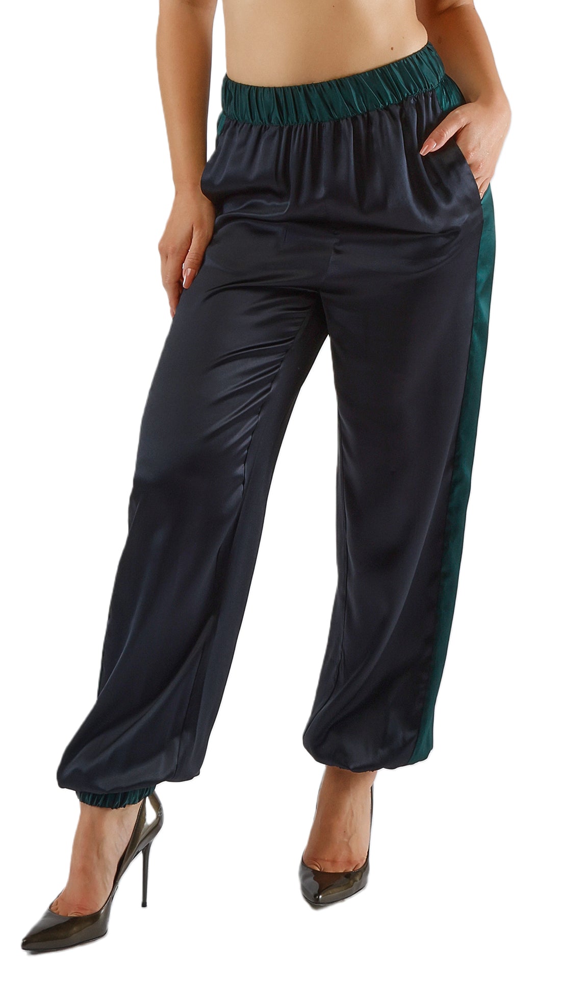 SARAI SILK JOGGER PANTS - FOREST GREEN