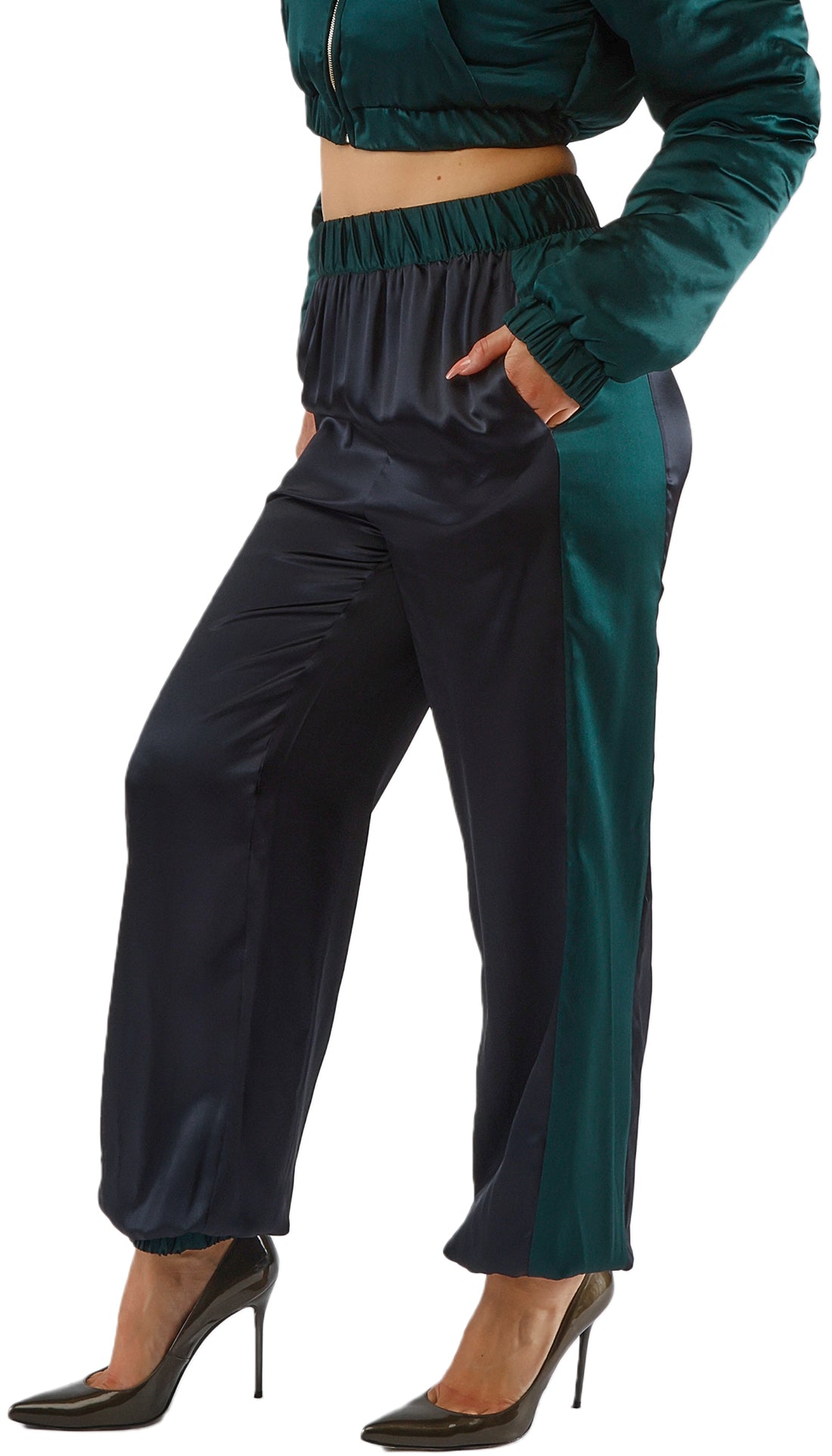 SARAI SILK JOGGER PANTS - FOREST GREEN